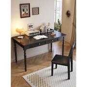 黑色全实木书桌美式家用书房，卧室欧式法式复古小户型电脑桌写字桌