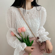 春季法式气质圆领泡泡皱褶设计宽松休闲百搭灯笼，袖衬衫女韩国chic