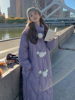 紫色菱格羽绒棉服女中长款冬季2023韩系小众设计甜美棉衣棉袄