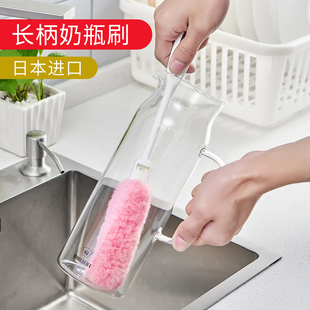 日本进口家用长柄洗杯刷奶瓶刷保温杯清洗海绵，刷玻璃茶杯长瓶刷子