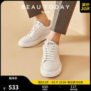 BeauToday商务休闲鞋西装小白鞋男款英伦真皮白色板鞋透气软底