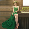 晚礼服女宴会气质长款绿色高腰订婚连衣裙韩版修身主持人日常显瘦