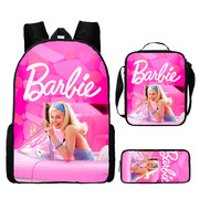 跨境芭比公主三件套粉色barbie女孩书包大容量学生背包学生书包
