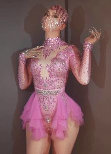 酒依芭吧ds韩女团夜店粉色钻石连体gogo性感热舞蹈互动演出服套装