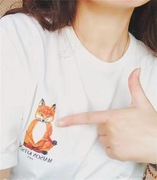 日本短T恤MK小瑜伽狐狸大板型T恤100%纯棉宽松T恤男女情侣衫