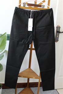 美特斯邦威男裤夏季薄款自然，腰弹力长裤简约质朴棉布抽绳黑休闲裤