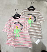 单品DANPIN2024夏季韩版卡通字母印花撞色条纹常规短袖T恤女