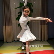 服拉丁舞裙女儿童舞蹈服比赛服规定服班服白色褶皱裙