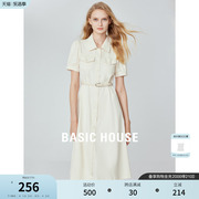 Basic House/百家好气质牛仔连衣裙女春茶歇泡泡袖中长裙