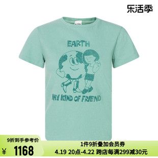 RE DONE 24春夏女士绿色地球印花棉质日常休闲圆领短袖T恤