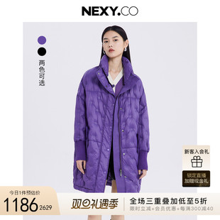 nexy.co奈蔻冬季中长款鸭绒羽绒服，女士保暖防寒紫色外套
