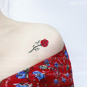 neeio纹身贴 锁骨红色玫瑰花 性感女人精致小玫瑰 纹身贴纸防水女