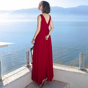 超仙大码拍照红色连衣裙沙滩裙沙漠长裙茶卡盐湖青海湖旅游长裙子