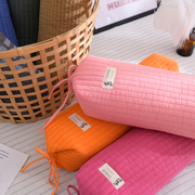 荞麦壳系绳糖果枕砂洗面料，吸汗透气绗缝可拆洗枕套可调节高度圆枕