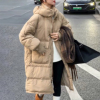 韩版时尚中长款羽绒服女冬装，欧洲站欧货，2024连帽宽松加厚外套