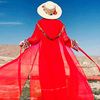 西藏沙漠旅游红色民族风，披肩开衫女防晒外套雪纺长袖沙滩上衣