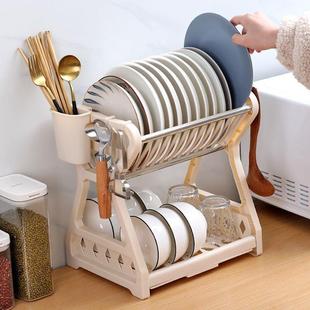厨房置物架沥水碗架用具，晾洗放碗柜碗碟碗筷收纳盒，架双层餐具架
