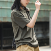 军绿色纯棉短袖，t恤女夏季2023休闲运动体桖宽松大码上衣法式