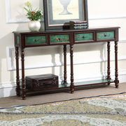 美式乡村玄关桌案，台柜子古典棕绿色1.48米储藏装饰柜彩绘家具