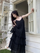 法式赫本风黑色吊带，连衣裙女夏季高级感气质收腰显瘦蛋糕长裙