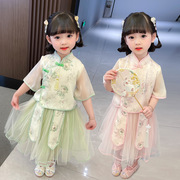 女童汉服连衣裙套装中国风，洋气女小童，夏季公主裙子复古时尚旗袍裙