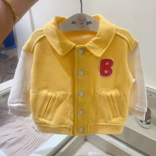 韩国24年春款男宝童装米黄色拼接可爱小狗外套上衣棒球服百搭P2