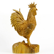 绿檀木公鸡 红木雕刻工艺品摆件 实木质12十二生肖鸡动物客厅摆设