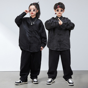 街舞儿童潮服hiphop改良唐装演出服中国风，表演服男女童新中式套装