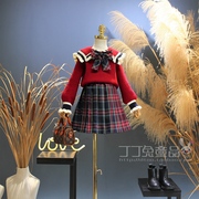 欧美女童装春秋季学院，风针织衫半身裙两件套韩版中大童jk制服套装