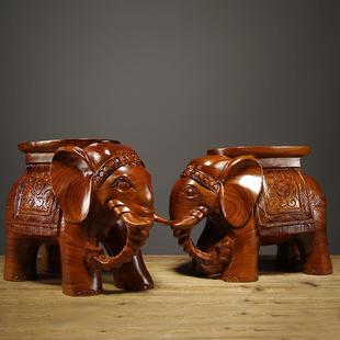 花梨木雕刻大象换鞋凳实木质大D象凳子工艺品摆件红木家居客
