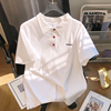 日系白色polo衫女短袖，t恤夏2024年宽松字母，设计纯色简约上衣