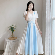 中国风夏装改良汉服日常汉，元素少女古装超仙连衣裙修身仙气长裙