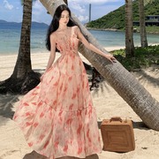 海南三亚沙滩裙超仙绝美抹胸碎花吊带连衣裙海边仙气飘飘的仙女裙