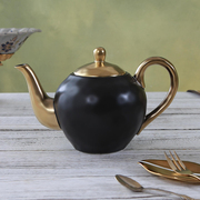 欧式工艺黑釉镀金陶瓷大咖啡壶，1200毫升大壶带过滤孔茶壶(孔茶壶)瑕疵