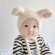 小兔子耳朵帽子女童婴儿可爱毛绒帽宝宝冬天护耳帽冬季套头帽