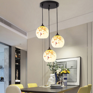 餐厅吊灯现代简约三头餐厅，灯创意个性，饭厅餐桌卧室吧台玻璃吊灯