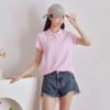 粉红色POLO衫女夏季定制商务纯棉休闲翻领短袖有领T恤女 印花logo