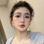 2023韩版半框眼镜女可配近视框架眼镜复古时尚学生防蓝光眼镜