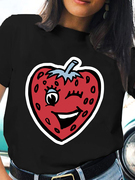 女士黑色T恤夏季个性卡通草莓印花体恤短袖男女情侣装半袖衫