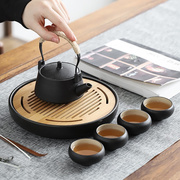 日式家用简约提梁壶小套功夫茶喝茶装黑陶茶壶茶杯陶瓷茶盘整套组