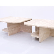 。意大利侘寂风天然大理石洞石茶几设计师个性组合小户型矮咖啡桌
