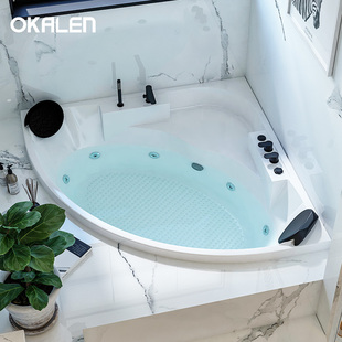 欧凯伦嵌入式按摩浴缸，家用小户型亚克力扇形，恒温三角双人浴盆