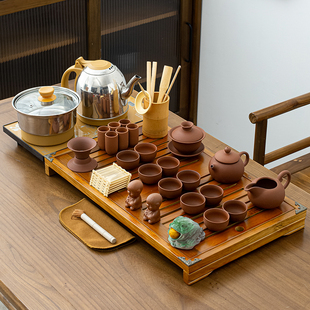 家用实木茶盘套装带电磁炉四合一体茶台陶瓷功夫紫砂茶具茶杯整套