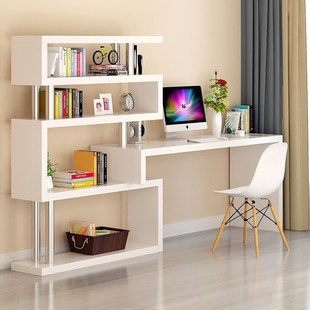 书桌连体一体书柜组合和书架加整体，学生卧室家用书橱电脑台儿童桌