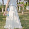 白色半身裙子两件套装2024夏宽松(夏宽松)百搭甜美风泡泡袖短款衬衫女