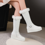 女童靴子长筒靴2023冬季加绒棉靴公主皮靴高筒靴白色儿童鞋雪地靴