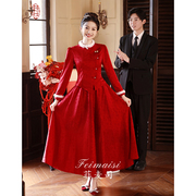 冬季新中式敬酒服2023新娘套装毛领保暖秀禾服红色订婚礼服裙