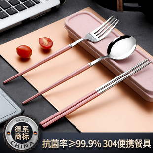 筷子勺子叉子套装便携式餐具一人用收纳盒学生可爱三件套小单人装