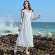波西米亚长裙女白色蕾丝吊带，显瘦小清新仙女裙海边度假沙滩裙
