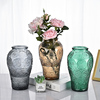法式浮雕玻璃花瓶客厅插花高级感摆件透明琉璃花器 